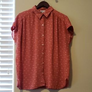 LOFT orange/coral & white short sleeved buttondown